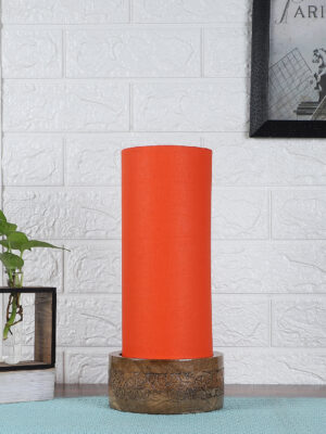 Ambika Home Orange Cotton Round Carving Table Lamp Shade | Decorative Bedside Lamp for Living Room, Bedroom, Hotel, Cafe & Restaurant | SKU AT04