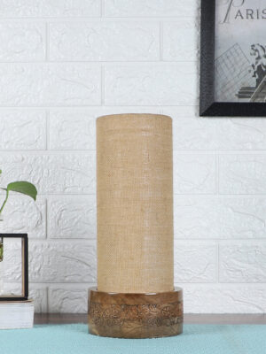Ambika Home Beige Jute Round Carving Table Lamp Shade | Decorative Bedside Lamp for Living Room, Bedroom, Hotel, Cafe & Restaurant | SKU AT08