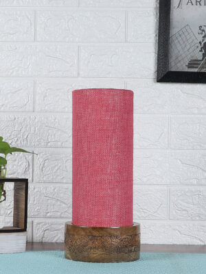 Ambika Home Pink Jute Round Carving Table Lamp Shade | Decorative Bedside Lamp for Living Room, Bedroom, Hotel, Cafe & Restaurant | SKU AT10