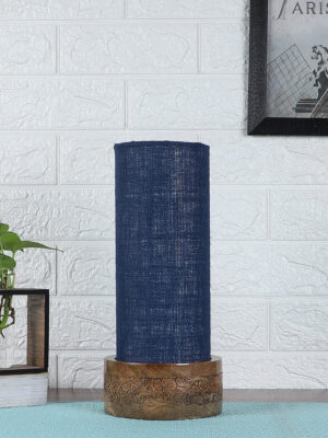Ambika Home Blue Jute Round Carving Table Lamp Shade | Decorative Bedside Lamp for Living Room, Bedroom, Hotel, Cafe & Restaurant | SKU AT12