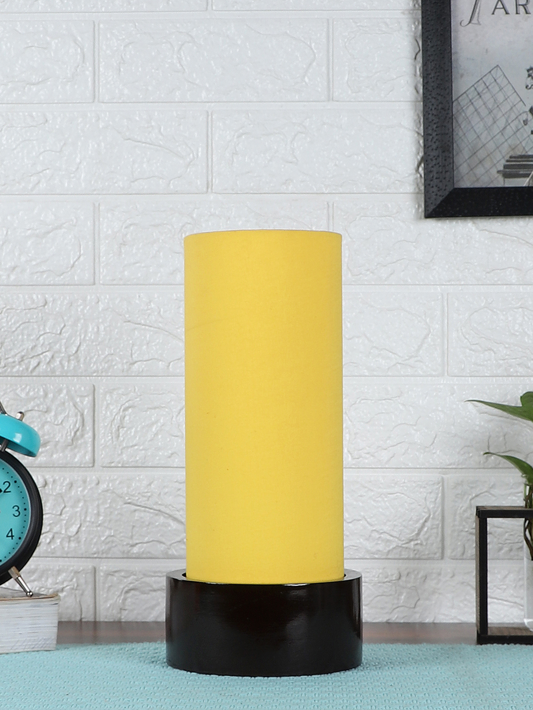 Ambika Home Yellow Cotton Round Brown Table Lamp Shade | Decorative Bedside Lamp for Living Room, Bedroom, Hotel, Cafe & Restaurant | SKU AT20
