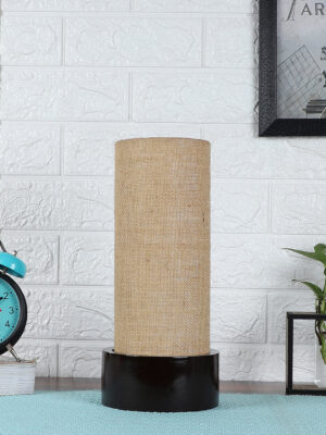 Ambika Home Beige Jute Round Brown Table Lamp Shade | Decorative Bedside Lamp for Living Room, Bedroom, Hotel, Cafe & Restaurant | SKU AT23