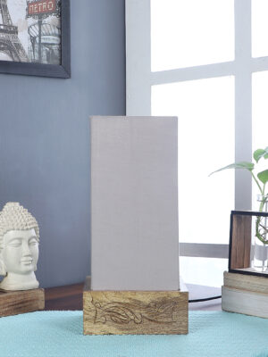 Ambika Home Grey Cotton Square Carving Table Lamp Shade | Decorative Bedside Lamp for Living Room, Bedroom, Hotel, Cafe & Restaurant | SKU AT36