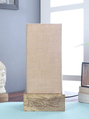 Ambika Home Beige Jute Square Carving Table Lamp Shade | Decorative Bedside Lamp for Living Room, Bedroom, Hotel, Cafe & Restaurant | SKU AT38