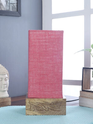 Ambika Home Pink Jute Square Carving Table Lamp Shade | Decorative Bedside Lamp for Living Room, Bedroom, Hotel, Cafe & Restaurant | SKU AT40