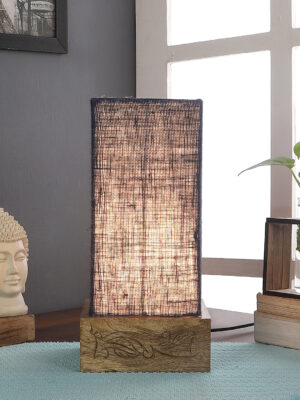 Ambika Home Blue Jute Square Carving Table Lamp Shade | Decorative Bedside Lamp for Living Room, Bedroom, Hotel, Cafe & Restaurant | SKU AT42