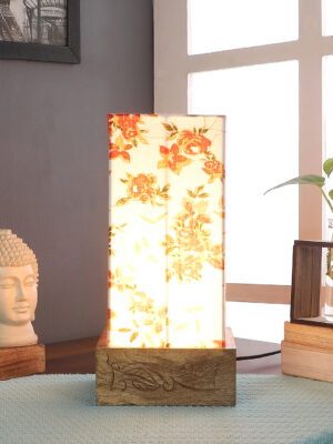 Ambika Home Multi Multi Square Carving Table Lamp Shade | Decorative Bedside Lamp for Living Room, Bedroom, Hotel, Cafe & Restaurant | SKU AT44