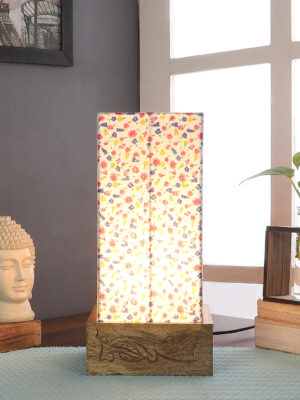 Ambika Home Multi Multi Square Carving Table Lamp Shade | Decorative Bedside Lamp for Living Room, Bedroom, Hotel, Cafe & Restaurant | SKU AT45
