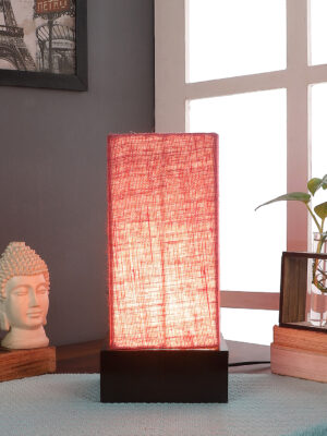 Ambika Home Pink Jute Square Brown Table Lamp Shade | Decorative Bedside Lamp for Living Room, Bedroom, Hotel, Cafe & Restaurant | SKU AT55