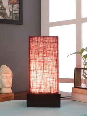 Ambika Home Maroon Jute Square Brown Table Lamp Shade | Decorative Bedside Lamp for Living Room, Bedroom, Hotel, Cafe & Restaurant | SKU AT56