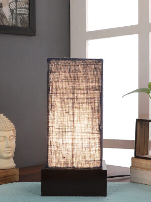 Ambika Home Blue Jute Square Brown Table Lamp Shade | Decorative Bedside Lamp for Living Room, Bedroom, Hotel, Cafe & Restaurant | SKU AT57