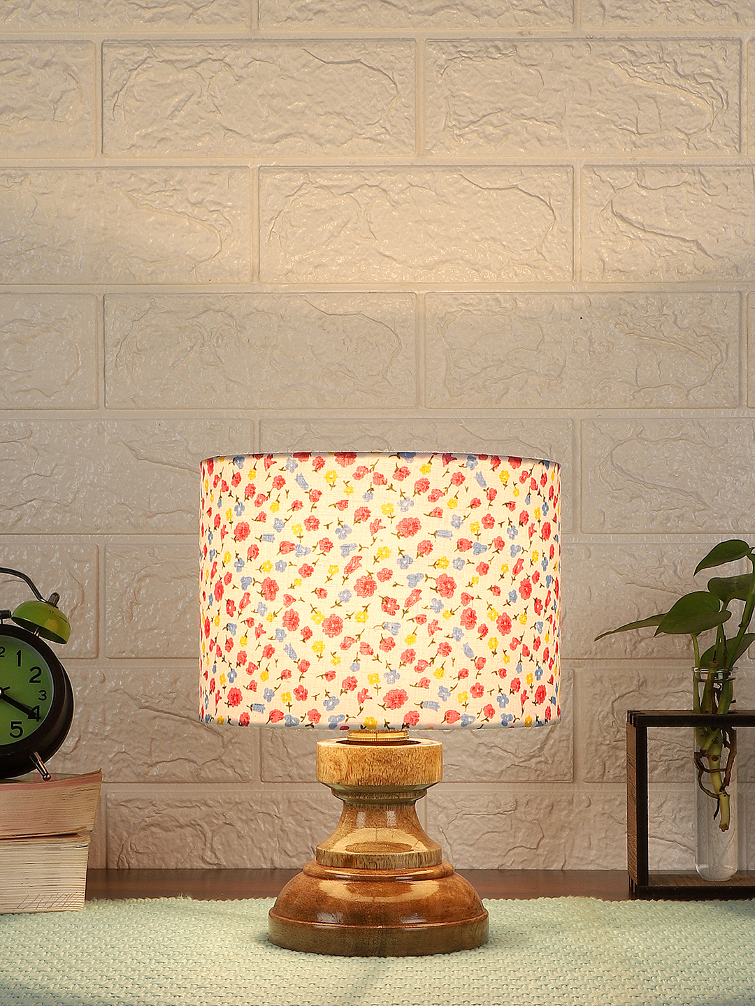 Ambika Home Multi Multi Wood Compact Table Lamp Shade | Decorative Bedside Lamp for Living Room, Bedroom, Hotel, Cafe & Restaurant | SKU AT76