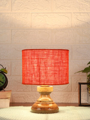 Ambika Home Orange Jute Jute Wood Compact Table Lamp Shade | Decorative Bedside Lamp for Living Room, Bedroom, Hotel, Cafe & Restaurant | SKU AT80