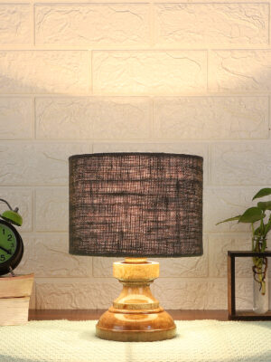 Ambika Home Grey jute Jute Wood Compact Table Lamp Shade | Decorative Bedside Lamp for Living Room, Bedroom, Hotel, Cafe & Restaurant | SKU AT81