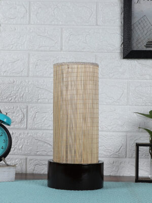 Ambika Home Beige Bamboo Round Brown Table Lamp Shade | Decorative Bedside Lamp for Living Room, Bedroom, Hotel, Cafe & Restaurant | SKU AT84