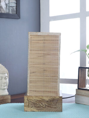 Ambika Home Beige Bamboo Square Carving Table Lamp Shade | Decorative Bedside Lamp for Living Room, Bedroom, Hotel, Cafe & Restaurant | SKU AT85
