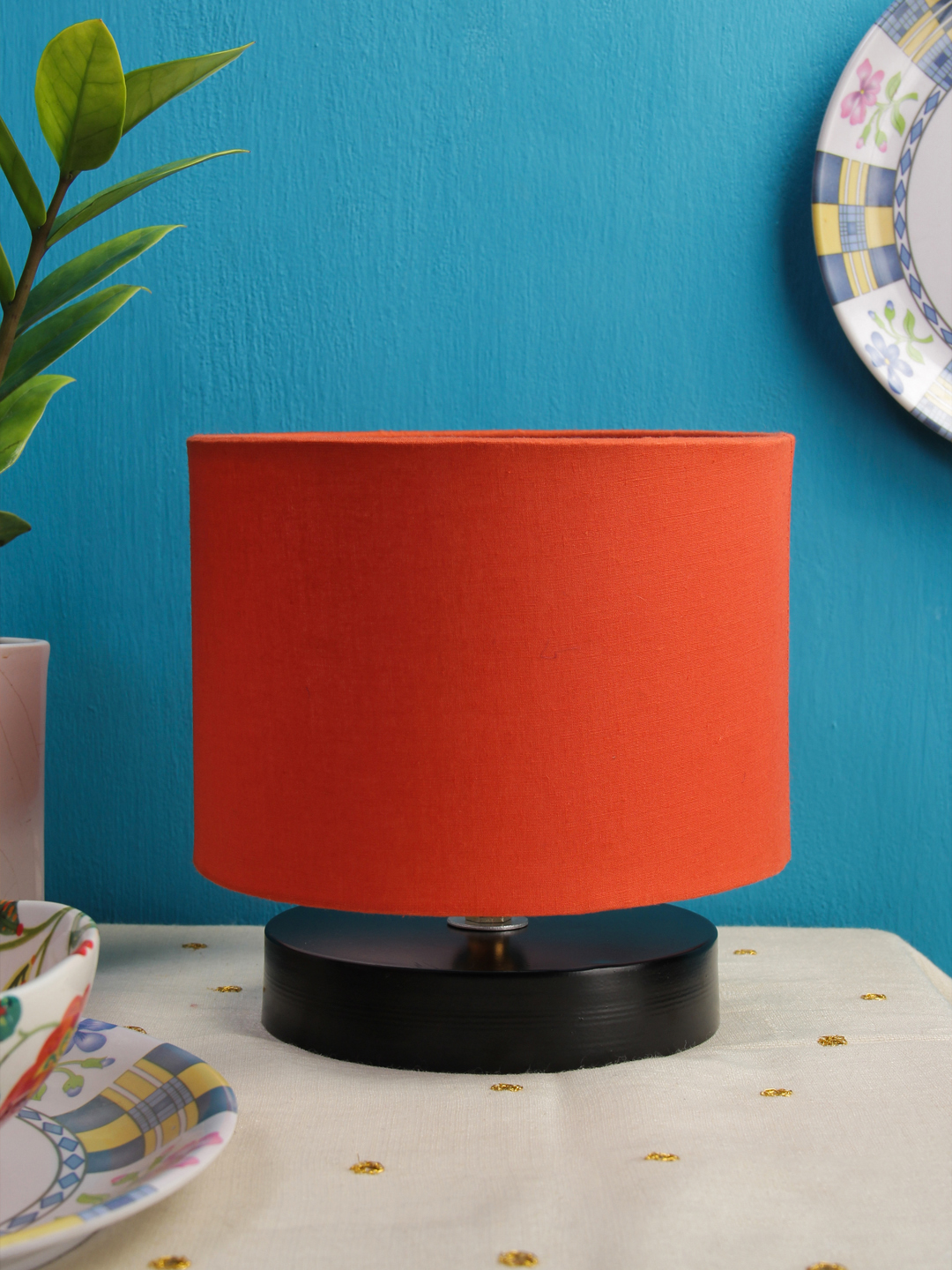 Ambika Home Aurelia Collection Orange Gola Table Lamp with Wooden Base | Premium Decorative Bedside Lamp for Bedroom, Living Room, Hall, Hotel, Café, Restaurant & Office | E27 Compatible - Image 2