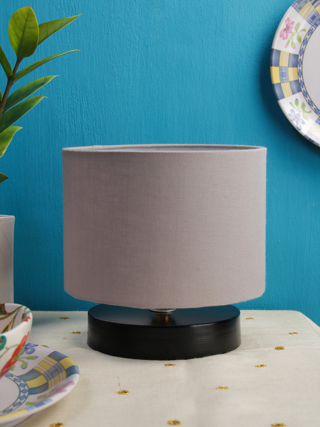 Ambika Home Verona Collection Grey Gola Table Lamp with Wooden Base | Premium Decorative Bedside Lamp for Bedroom, Living Room, Hall, Hotel, Café, Restaurant & Office | E27 Compatible - Image 2