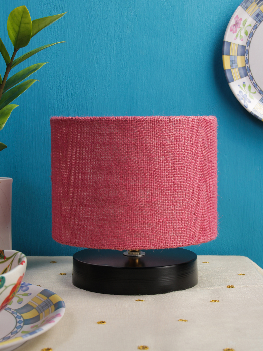 Ambika Home Heritage Collection Pink Gola Table Lamp with Wooden Base | Premium Decorative Bedside Lamp for Bedroom, Living Room, Hall, Hotel, Café, Restaurant & Office | E27 Compatible - Image 2
