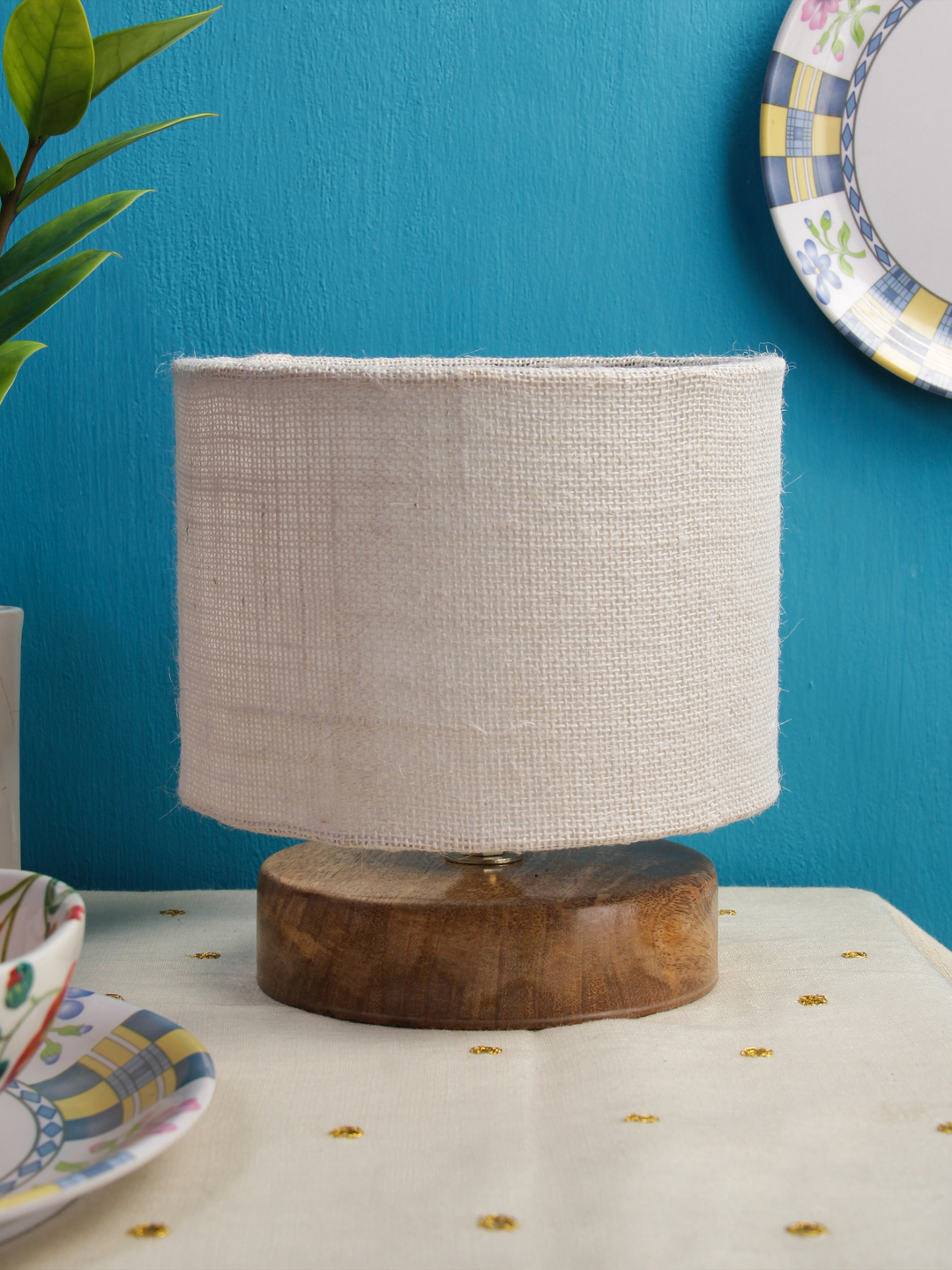 Ambika Home Elara Collection White Gola Table Lamp with Wooden Base | Premium Decorative Bedside Lamp for Bedroom, Living Room, Hall, Hotel, Café, Restaurant & Office | E27 Compatible - Image 2