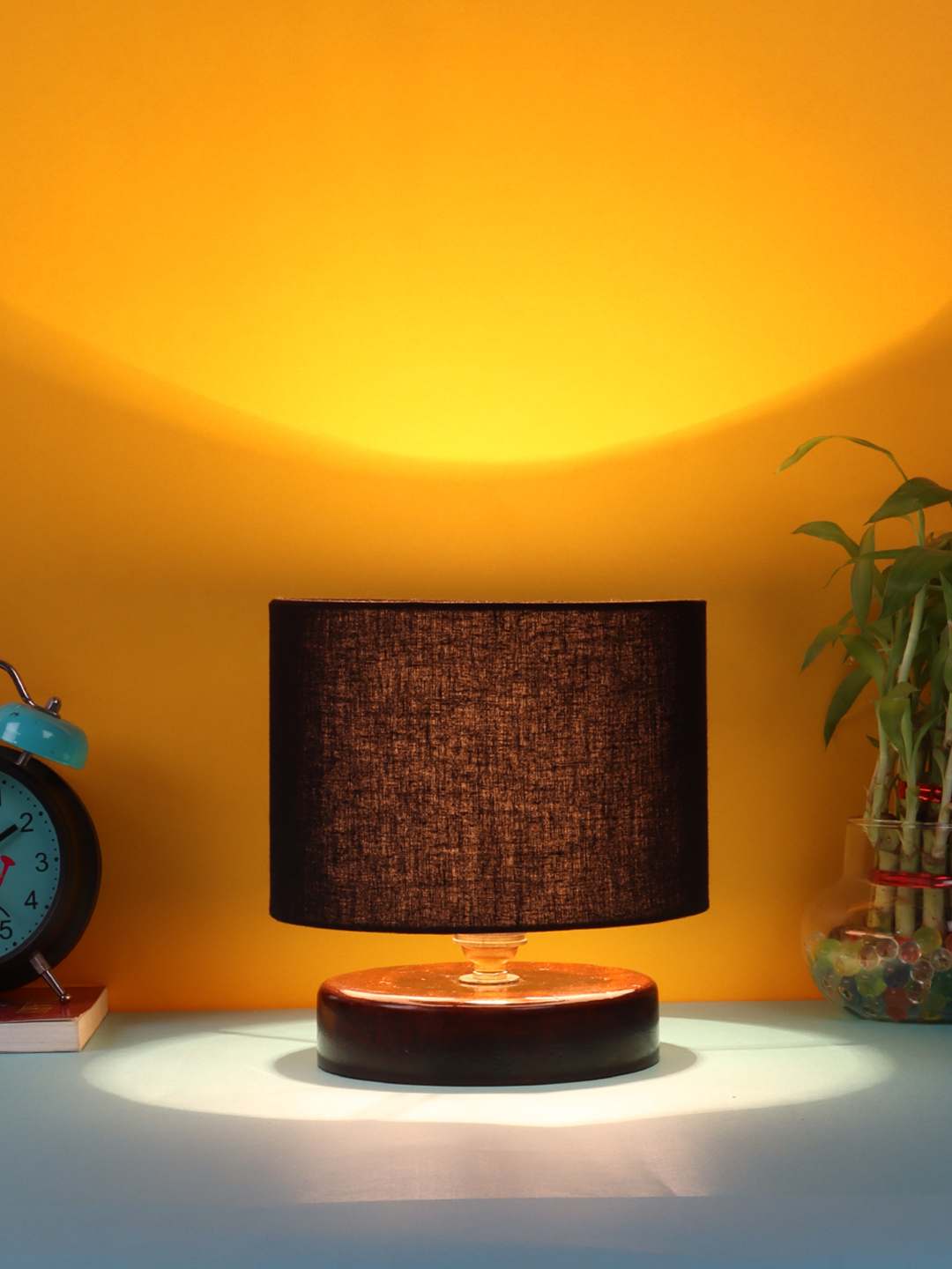 Ambika Home Heritage Collection Black Gola Table Lamp with Wooden Base | Premium Decorative Bedside Lamp for Bedroom, Living Room, Hall, Hotel, Café, Restaurant & Office | E27 Compatible - Image 2