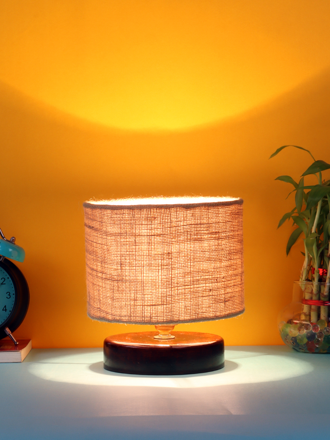 Ambika Home Aurelia Collection Beige Gola Table Lamp with Wooden Base | Premium Decorative Bedside Lamp for Bedroom, Living Room, Hall, Hotel, Café, Restaurant & Office | E27 Compatible - Image 2