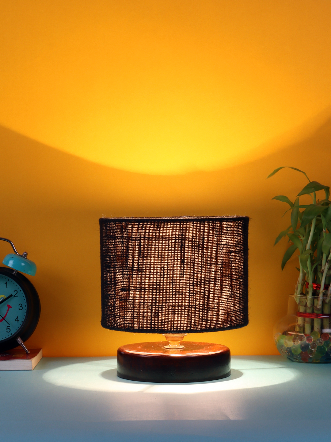 Ambika Home Bohemia Collection Black Gola Table Lamp with Wooden Base | Premium Decorative Bedside Lamp for Bedroom, Living Room, Hall, Hotel, Café, Restaurant & Office | E27 Compatible - Image 2