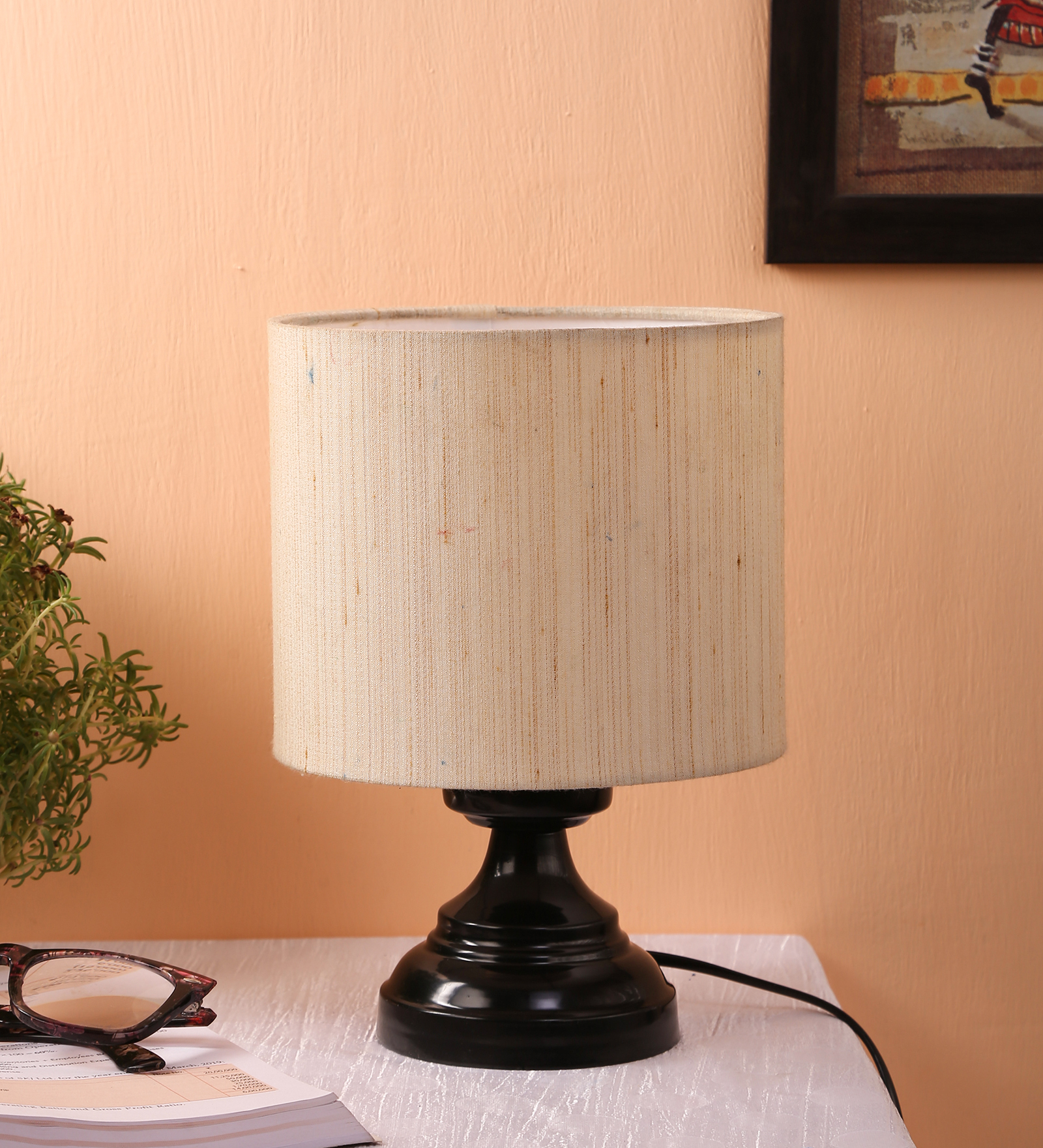 Ambika Home Elara Collection off-white Gola Table Lamp with Iron Base Powder Coated | Premium Decorative Bedside Lamp for Bedroom, Living Room, Hall, Hotel, Café, Restaurant & Office | E27 Compatible - Image 2