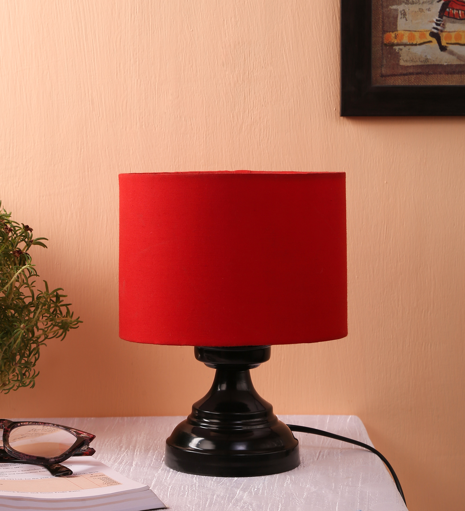 Ambika Home Nordic Collection Red Gola Table Lamp with Iron Base Powder Coated | Premium Decorative Bedside Lamp for Bedroom, Living Room, Hall, Hotel, Café, Restaurant & Office | E27 Compatible - Image 2