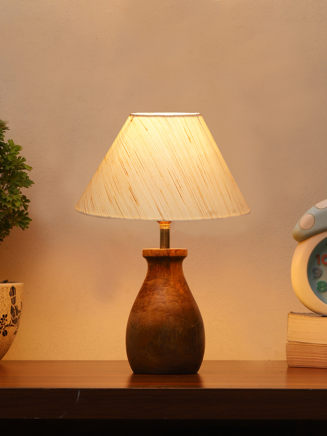 Ambika Home Artisan Collection off-white Shade Table Lamp | Premium Decorative Bedside Lamp for Bedroom, Living Room, Hall, Hotel, Café, Restaurant, Office & Study Room | E27 Compatible - Image 2