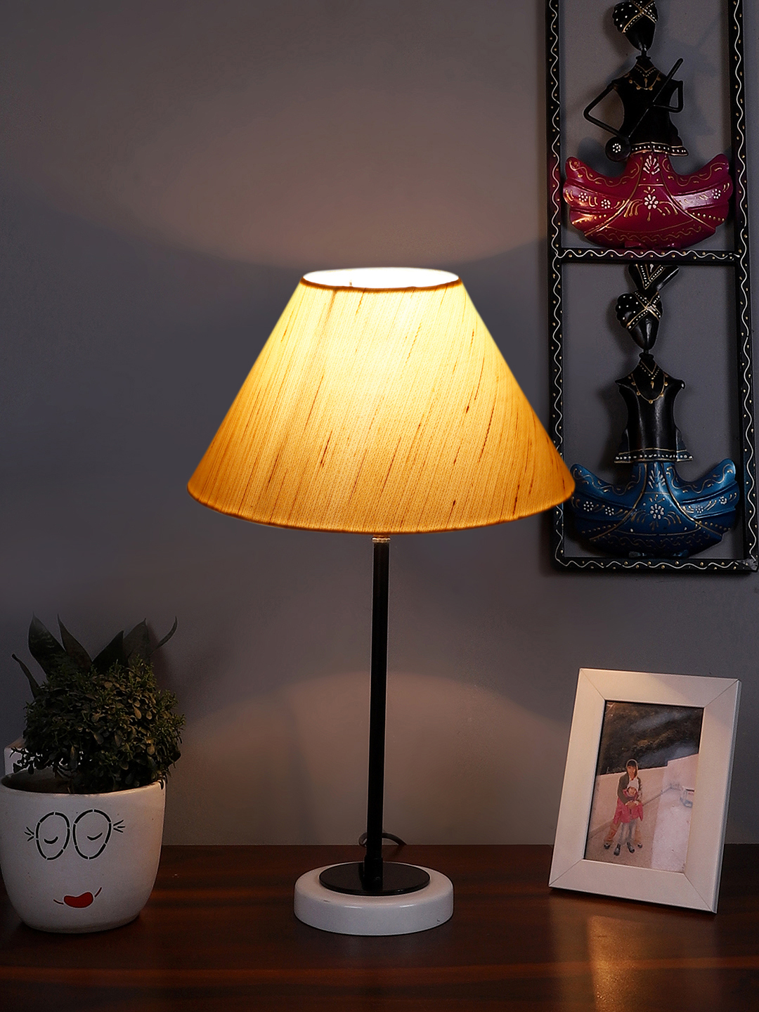 Ambika Home Wooden Table Lamp with Black Cotton Shade | Bedside Lamp for Bedroom, Living Room, Hotel & Cafe | RK45 - Image 2
