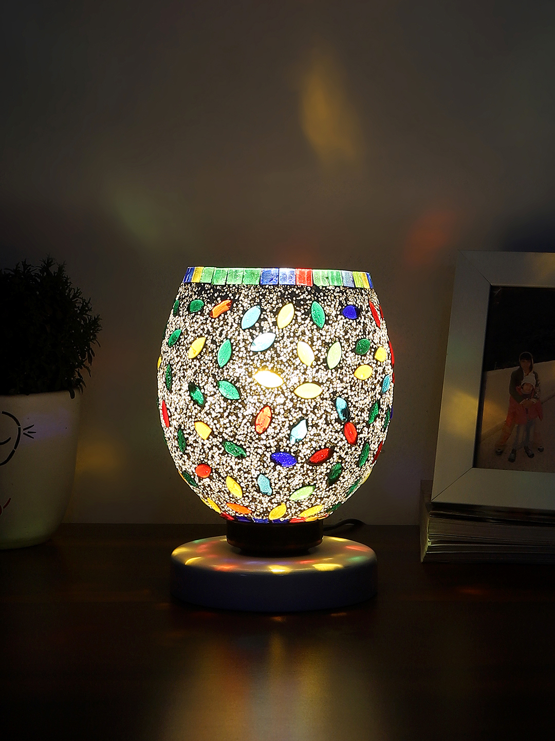 Ambika Home Solara Mosaic Multicolor Mosaic Glass Table Lamp with Wooden Base | Premium Bedside Lamp for Bedroom, Living Room, Hall, Hotel, Café, Restaurant & Office | E27 Compatible - Image 2