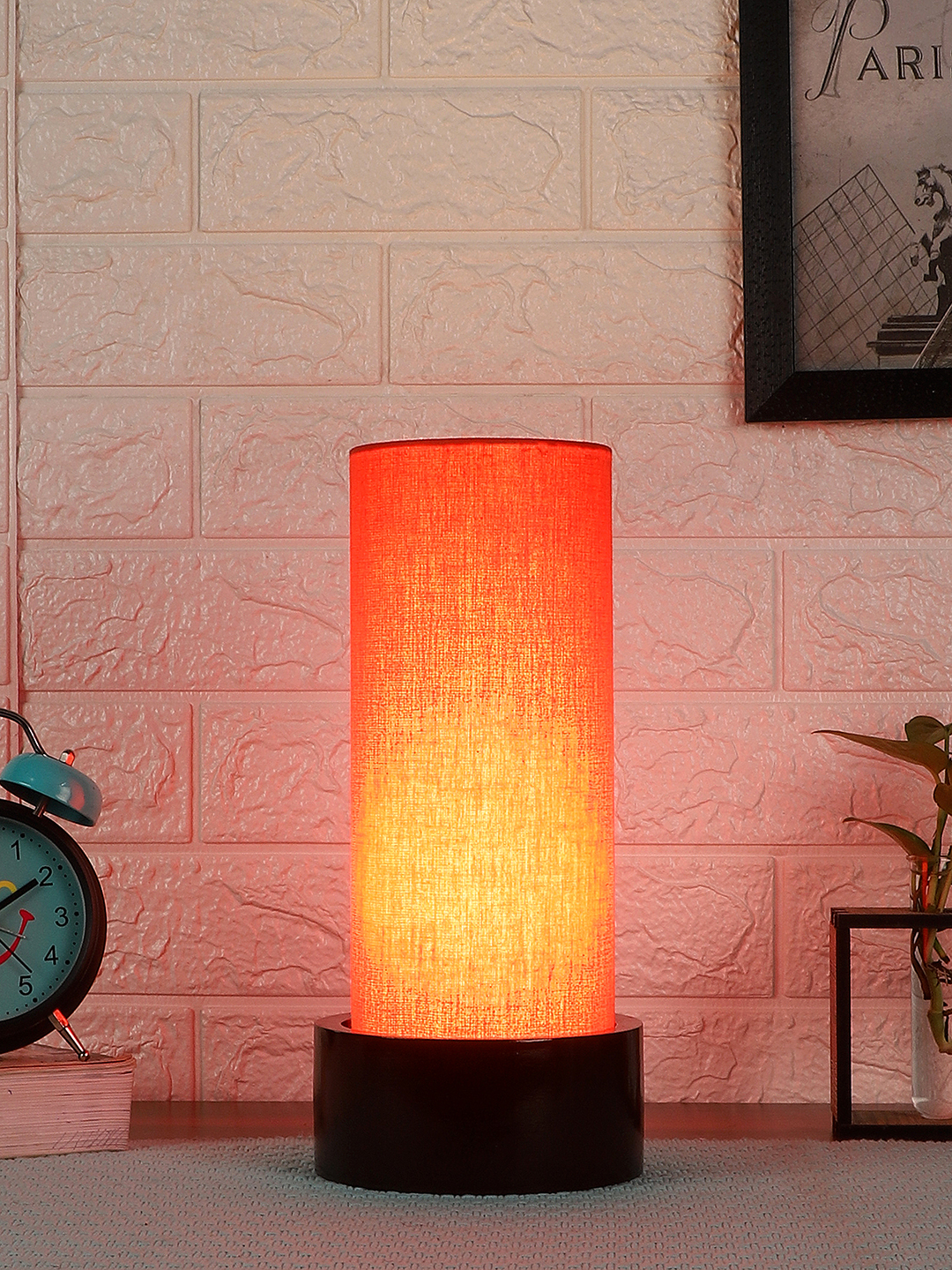 Ambika Home Orange Cotton Round Brown Table Lamp Shade | Decorative Bedside Lamp for Living Room, Bedroom, Hotel, Cafe & Restaurant | SKU AT19 - Image 2