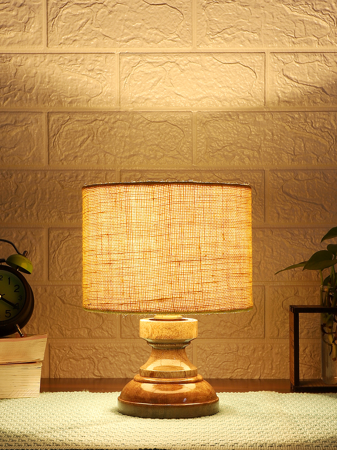 Ambika Home Yellow Jute Jute Wood Compact Table Lamp Shade | Decorative Bedside Lamp for Living Room, Bedroom, Hotel, Cafe & Restaurant | SKU AT82 - Image 2