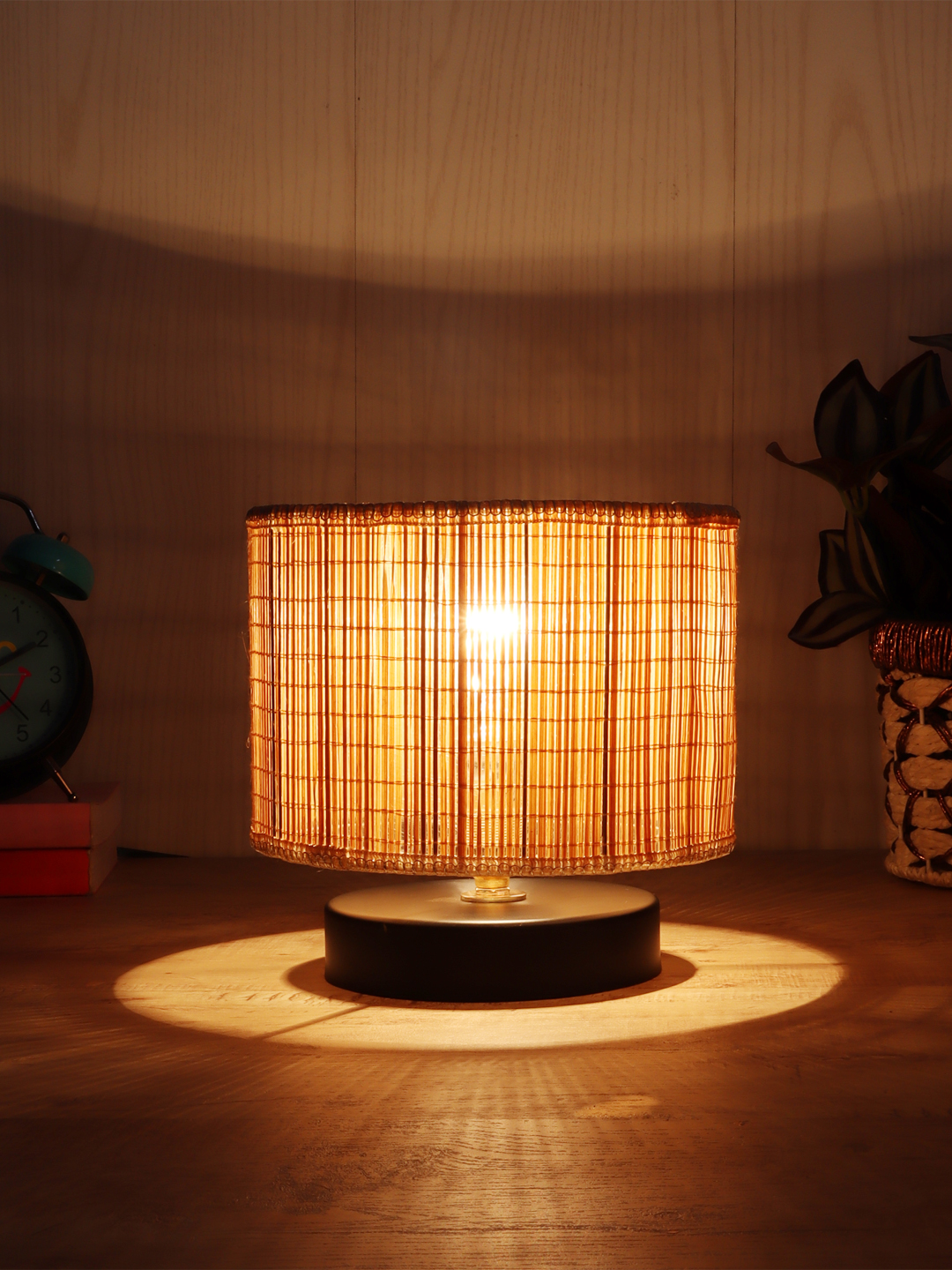 Ambika Home Heritage Collection Beige Gola Table Lamp with Wooden Base | Premium Decorative Bedside Lamp for Bedroom, Living Room, Hall, Hotel, Café, Restaurant & Office | E27 Compatible - Image 3