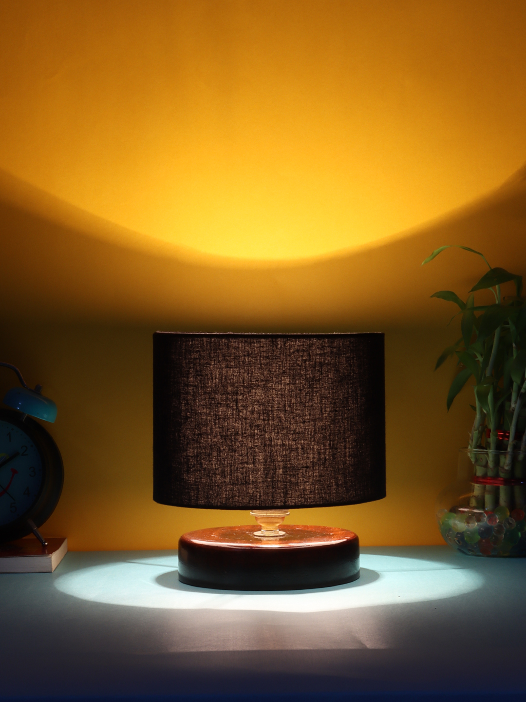 Ambika Home Heritage Collection Black Gola Table Lamp with Wooden Base | Premium Decorative Bedside Lamp for Bedroom, Living Room, Hall, Hotel, Café, Restaurant & Office | E27 Compatible - Image 3