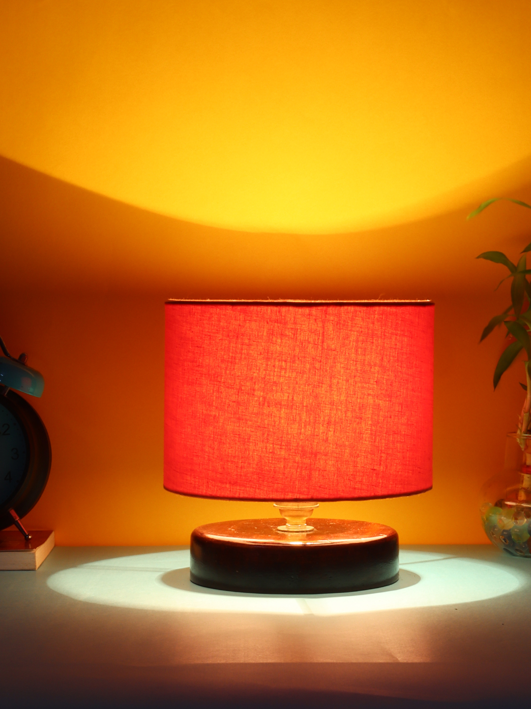 Ambika Home Royale Collection Orange Gola Table Lamp with Wooden Base | Premium Decorative Bedside Lamp for Bedroom, Living Room, Hall, Hotel, Café, Restaurant & Office | E27 Compatible - Image 3