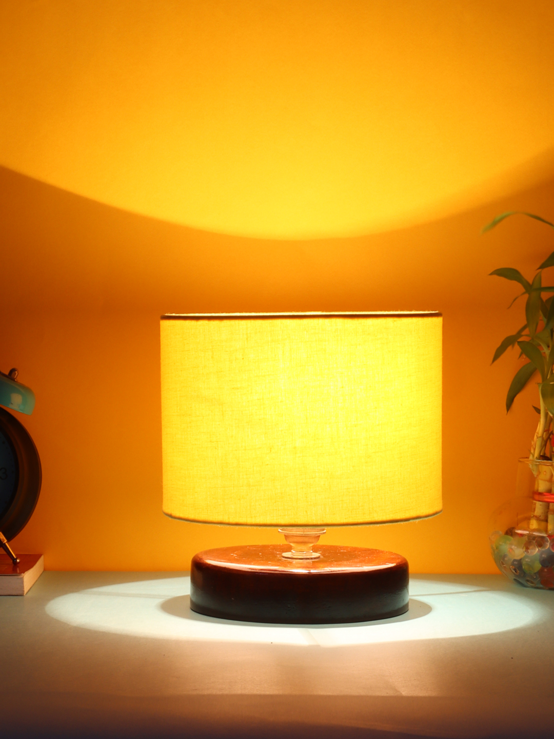 Ambika Home Aurora Collection Yellow Gola Table Lamp with Wooden Base | Premium Decorative Bedside Lamp for Bedroom, Living Room, Hall, Hotel, Café, Restaurant & Office | E27 Compatible - Image 3