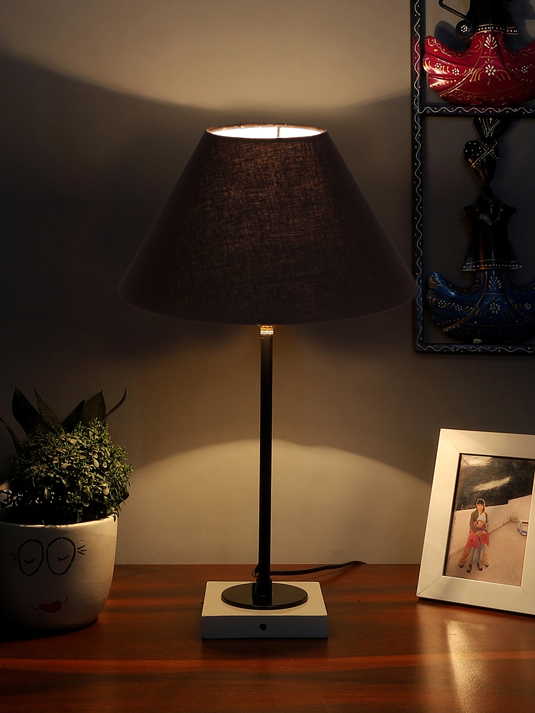 Ambika Home Wooden Table Lamp with Black Cotton Shade | Bedside Lamp for Bedroom, Living Room, Hotel & Cafe | RK16 - Image 3