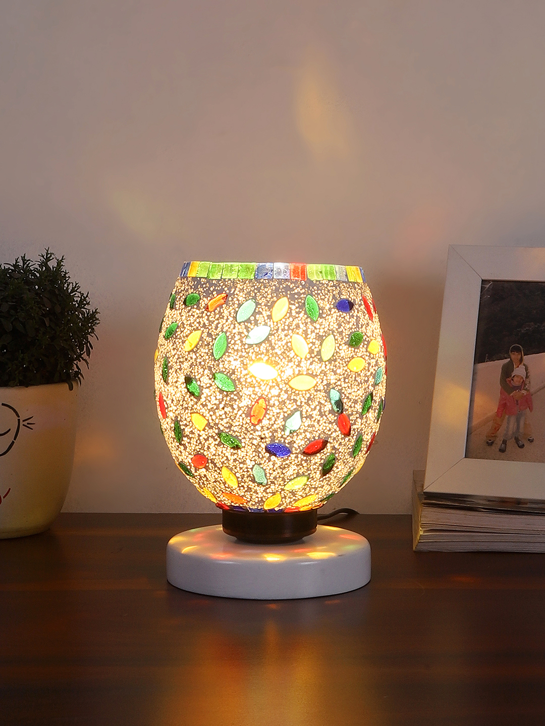 Ambika Home Solara Mosaic Multicolor Mosaic Glass Table Lamp with Wooden Base | Premium Bedside Lamp for Bedroom, Living Room, Hall, Hotel, Café, Restaurant & Office | E27 Compatible - Image 3