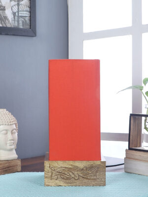 Ambika Home Orange Cotton Square Carving Table Lamp Shade | Decorative Bedside Lamp for Living Room, Bedroom, Hotel, Cafe & Restaurant | SKU AT34