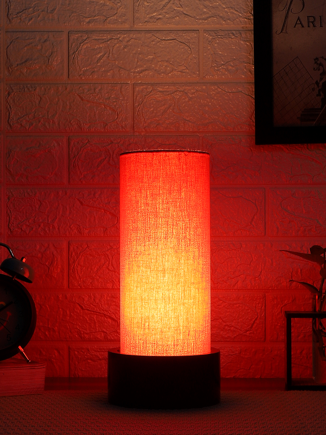Ambika Home Orange Cotton Round Brown Table Lamp Shade | Decorative Bedside Lamp for Living Room, Bedroom, Hotel, Cafe & Restaurant | SKU AT19 - Image 3