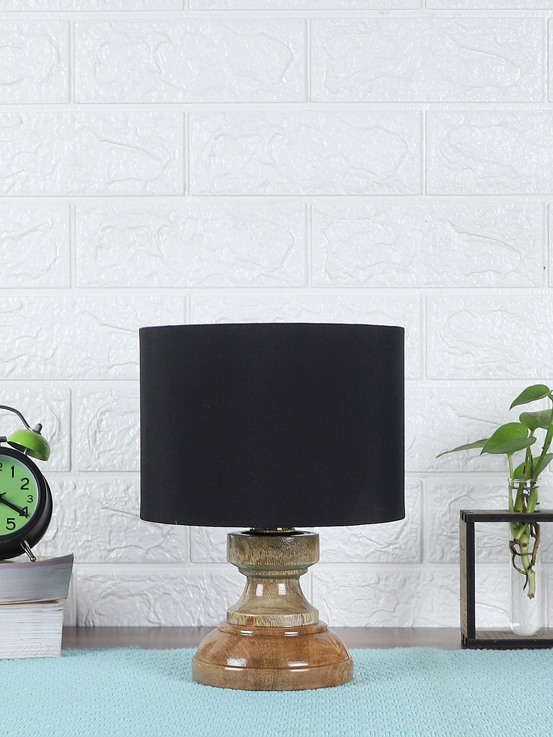 Ambika Home Black Cotton Wood Compact Table Lamp Shade | Decorative Bedside Lamp for Living Room, Bedroom, Hotel, Cafe & Restaurant | SKU AT63 - Image 3