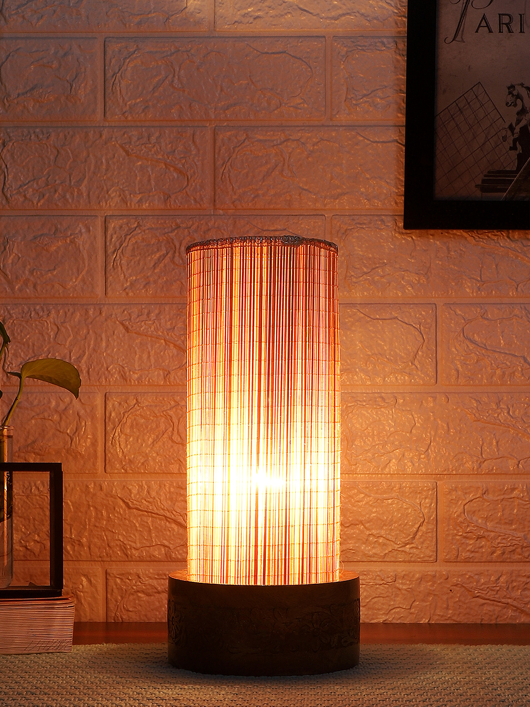 Ambika Home Beige Bamboo Round Carving Table Lamp Shade | Decorative Bedside Lamp for Living Room, Bedroom, Hotel, Cafe & Restaurant | SKU AT83 - Image 3