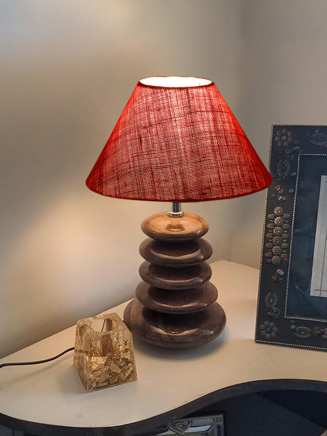 Devansh Aurora Collection Pink Pebble Table Lamp | Premium Bedside Lamp for Bedroom, Living Room, Hall, Hotel, Café, Restaurant & Office | E27 Compatible - Image 4