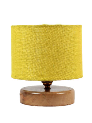 Ambika Home Yellow jute Table Lamp with Natural wood Base  Wooden Table Lamp with Jute Shade, Yellow, Modern Bedside Lamp for Bedroom, Living Room, Hotel, Café & Home Decor