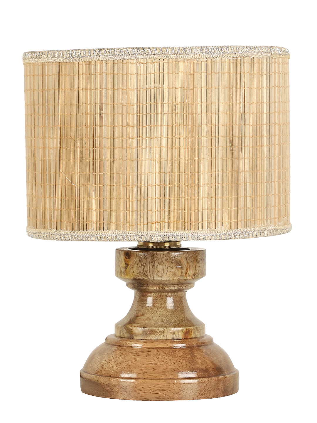 Ambika Home Beige Bamboo Wood Compact Table Lamp Shade | Decorative Bedside Lamp for Living Room, Bedroom, Hotel, Cafe & Restaurant | SKU AT61 - Image 4