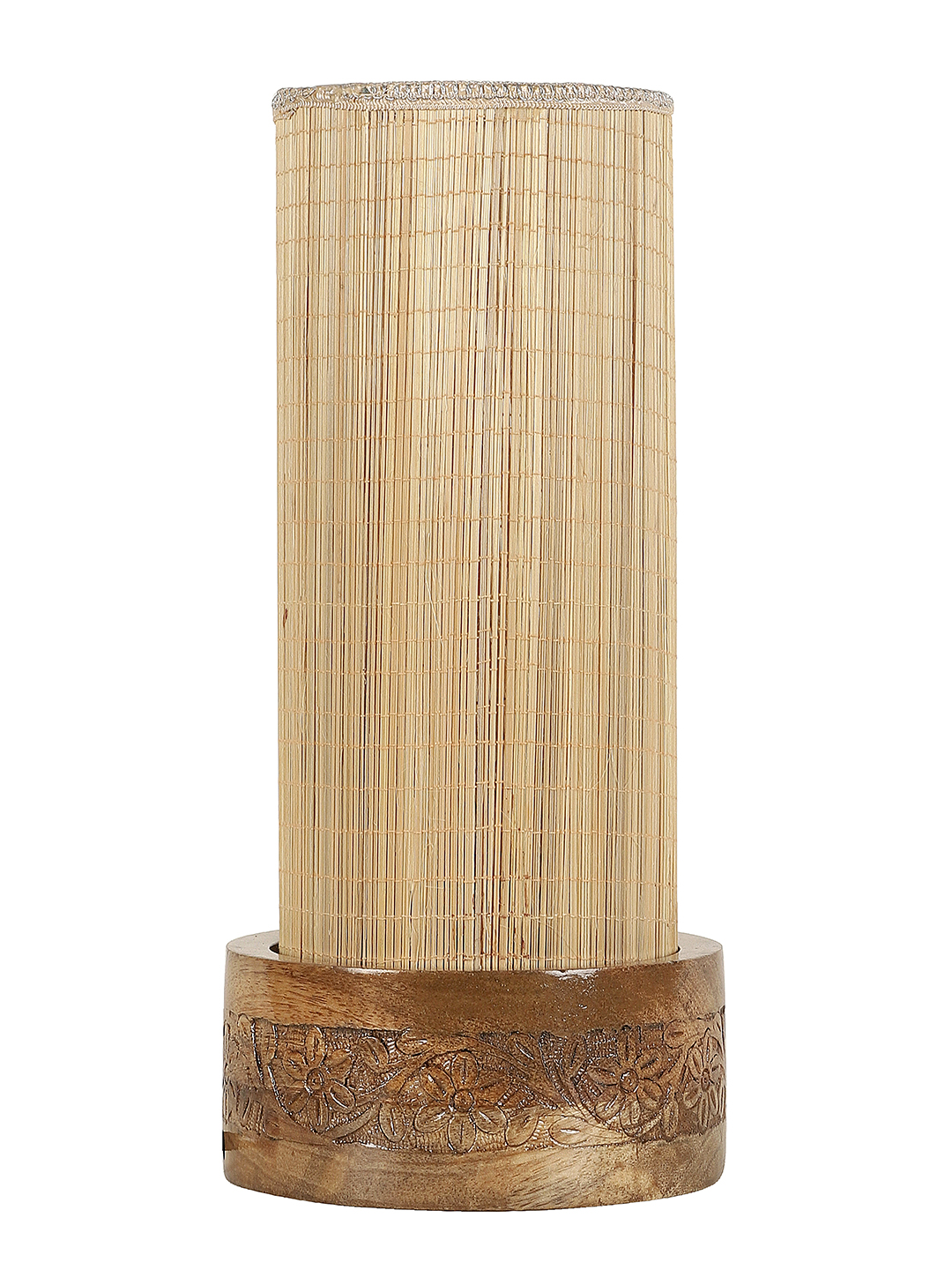 Ambika Home Beige Bamboo Round Carving Table Lamp Shade | Decorative Bedside Lamp for Living Room, Bedroom, Hotel, Cafe & Restaurant | SKU AT83 - Image 4