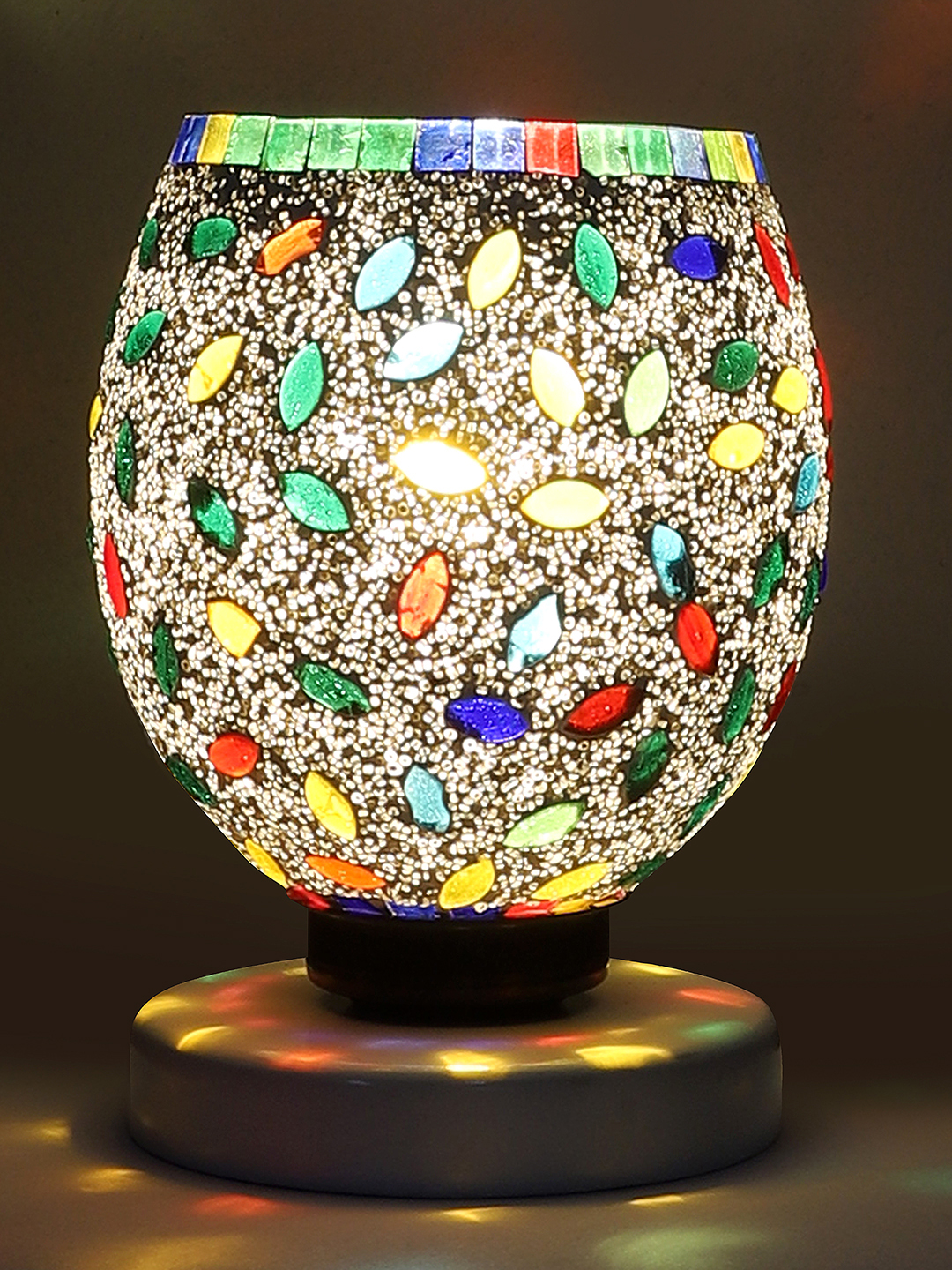 Ambika Home Solara Mosaic Multicolor Mosaic Glass Table Lamp with Wooden Base | Premium Bedside Lamp for Bedroom, Living Room, Hall, Hotel, Café, Restaurant & Office | E27 Compatible - Image 5