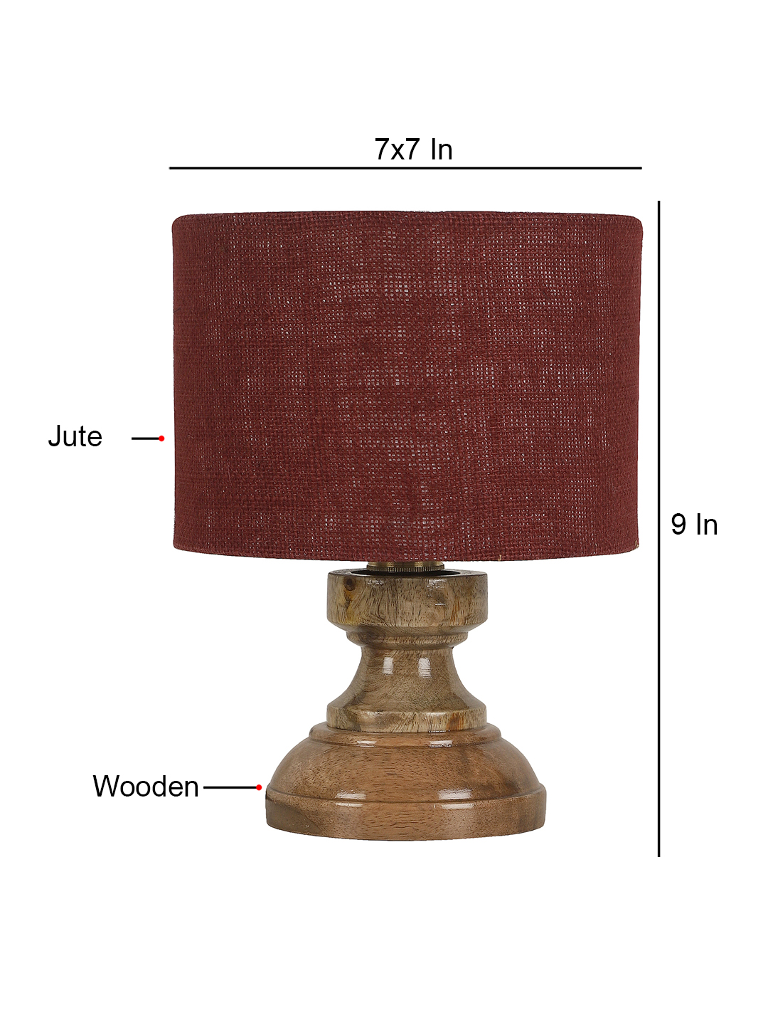 Ambika Home Maroon Jute Wood Compact Table Lamp Shade | Decorative Bedside Lamp for Living Room, Bedroom, Hotel, Cafe & Restaurant | SKU AT72 - Image 6